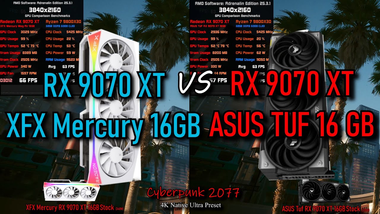 XFX Mercury 9070 XT 16GB OC vs ASUS Tuf 9070 XT 16GB OC | 5 Game Tests | 9800X3D