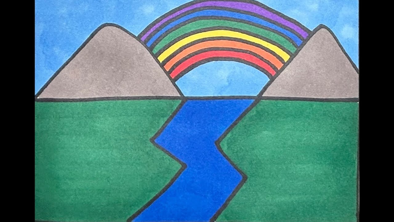 How To Draw Rainbow Scenery Easy For Beginners Drawing Rainbow Landscape Step By Step