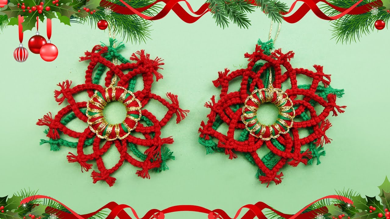 DIY Macrame Poinsettia Christmas Ornaments