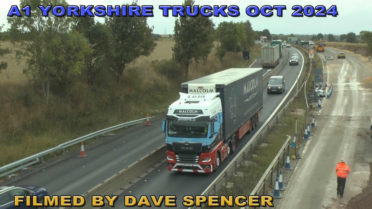 5327 TRUCKS ON A1 STH OF FERRYBRIDGE THROUGH ROADWORKS OCT 2024 Pt1