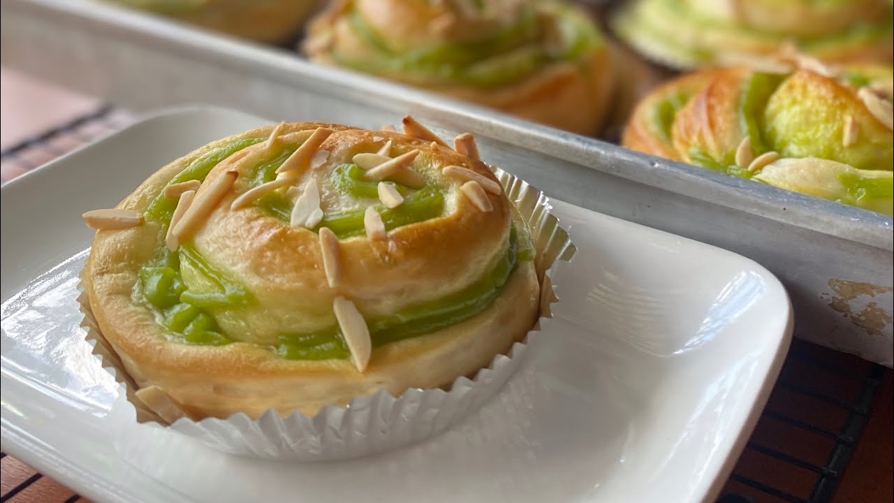 ขนมปังสังขยาใบเตย โรยอัลมอนด์นิดๆ อร่อยมาก, ทำเองได้ง่ายๆ #mileyhomemade