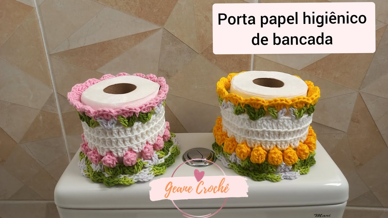 Porta papel higiênico de bancada de crochê