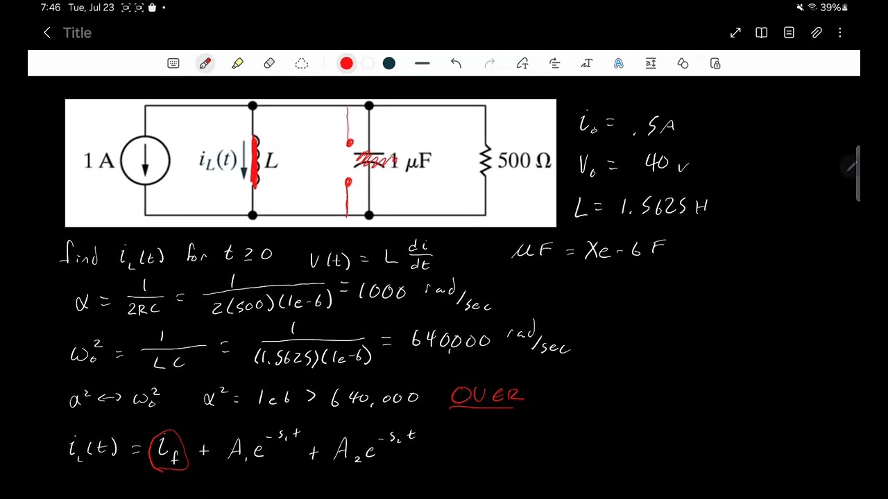 Overdamped Step Response of a Parallel RLC Circuit