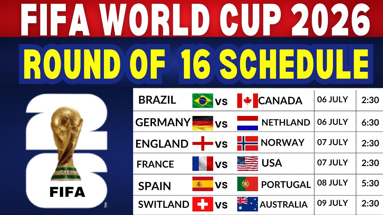 FIFA World Cup 2026 : Round Of 16 Schedule | World Cup Schedule 2026 | World Cup Fixtures 2026