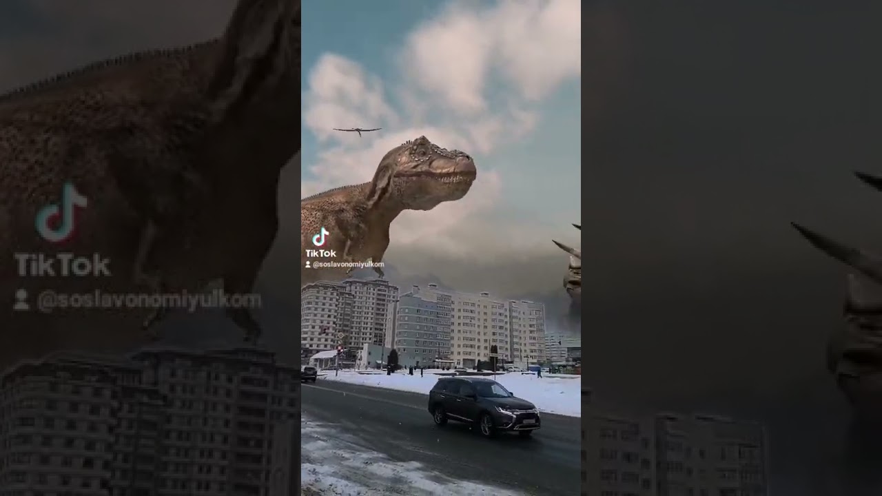 Динозавры в городе Dinosaurs in the city dinosaurios en la ciudad  #Shorts #dinosaurs #динозавры
