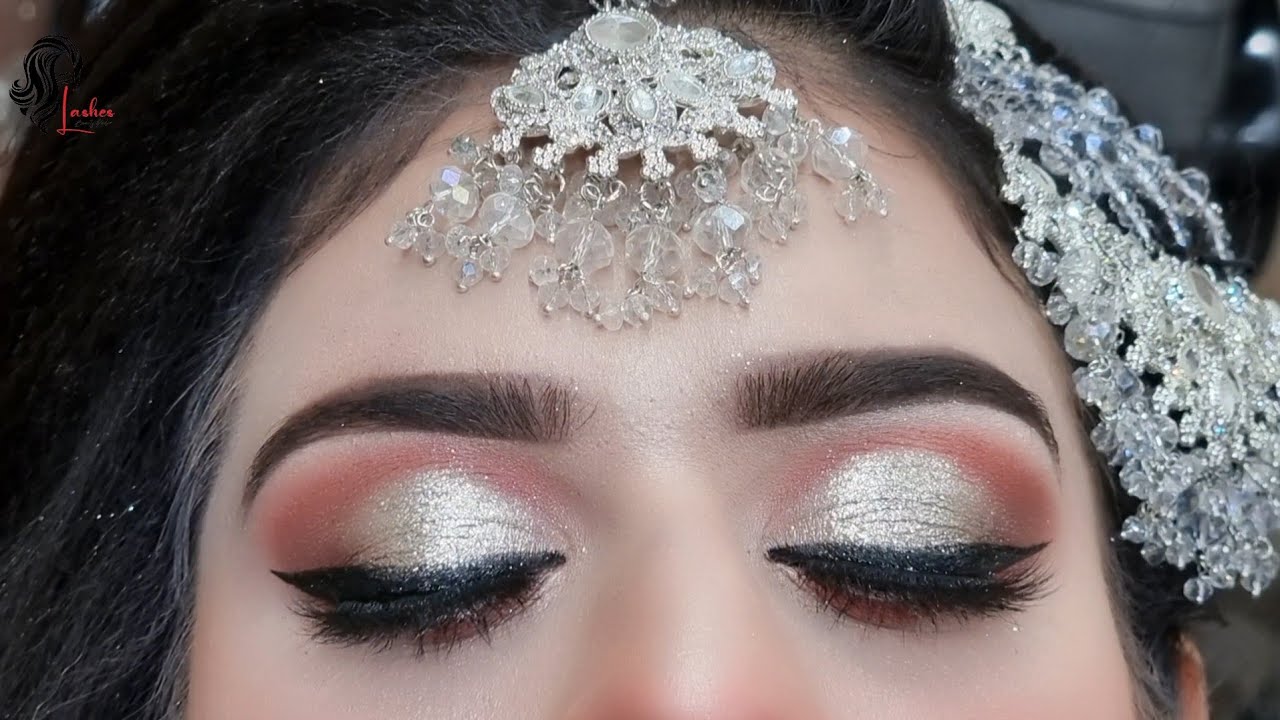 Walima makeup look Beautiful Bride with silver & pink eye makeup tutorial by lashes beauty parlour