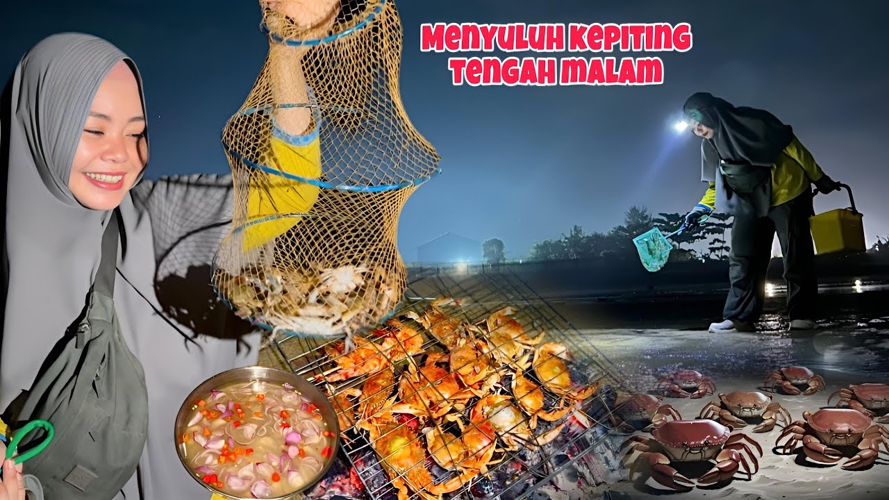 CATCH & COOK‼️MENYULUH KEPITING DI PANTAI YG SURUT TENGAH MALAM