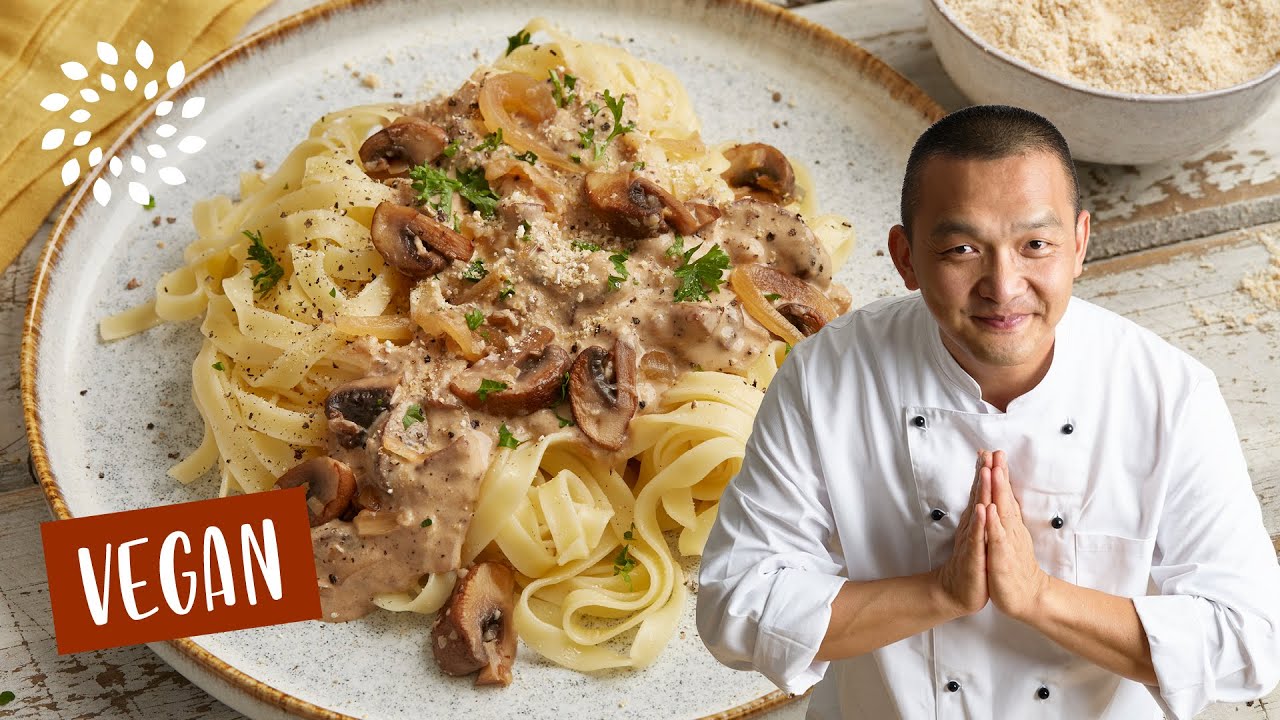 Schnell und einfach f&uuml;r den Alltag 🍝 | Bandnudeln mit Pilzen in Rahmsauce (vegan)