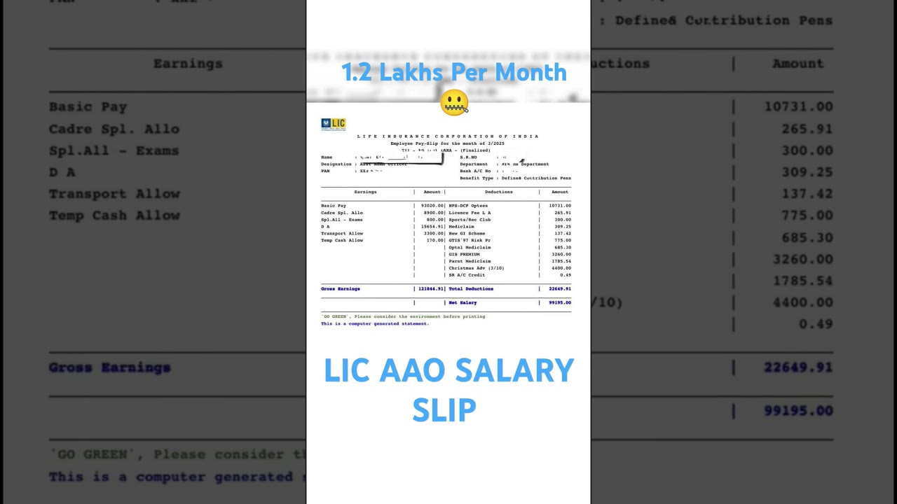 LIC AAO SALARY SLIP (MARCH 2025)  AFTER WAGE REVISION #lic #licaaoprelims #sbi #ibps #ssc #salary
