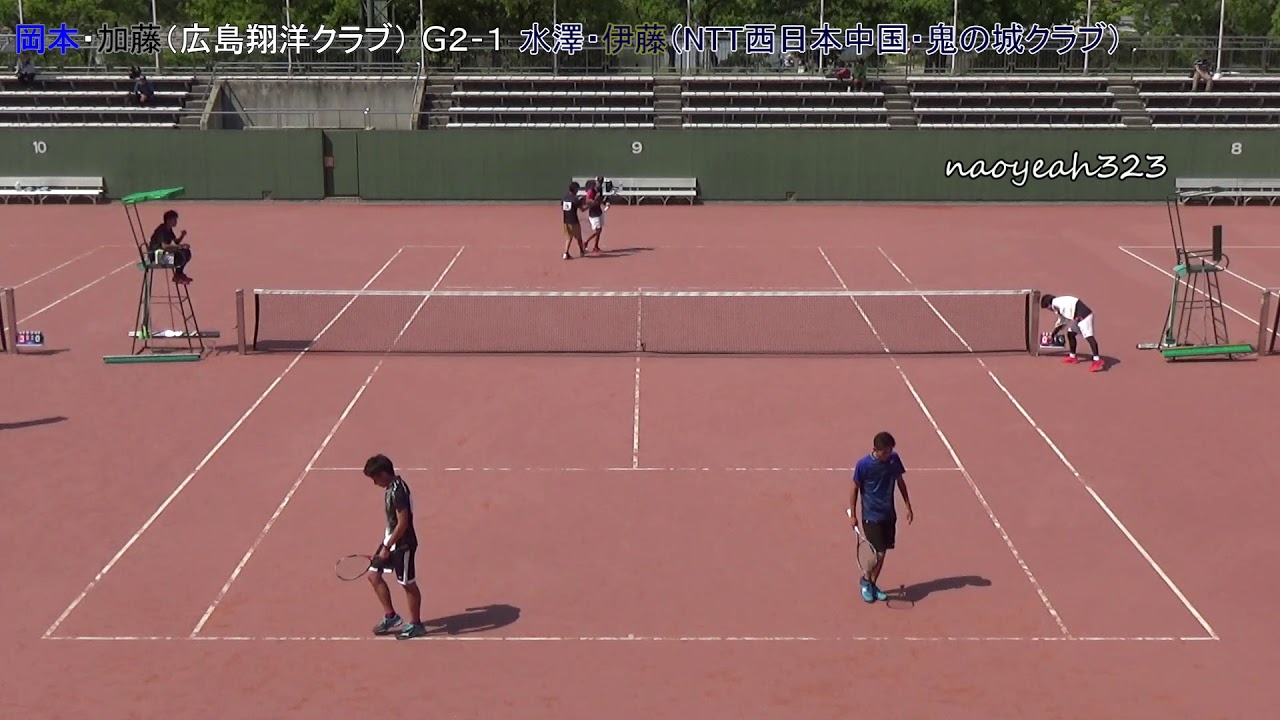 2019年 中国地区ソフトテニス 一般男子 準々決勝 岡本・加藤（広島翔洋クラブ） 対 水澤・伊藤（NTT西日本中国・鬼の城クラブ）