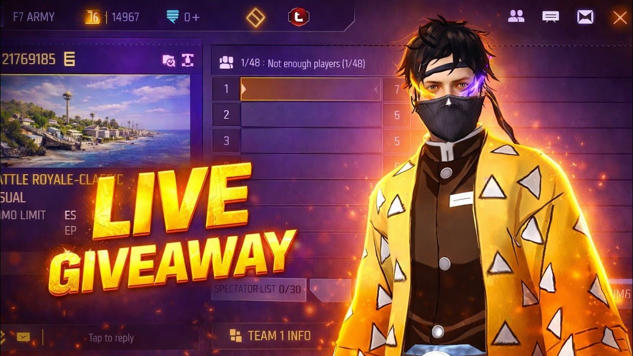 FREE FIRE LIVE CUSTOM ROOM + 1v4 Clutch Headshot GIVEAWAYOnly | JOIN FAST!