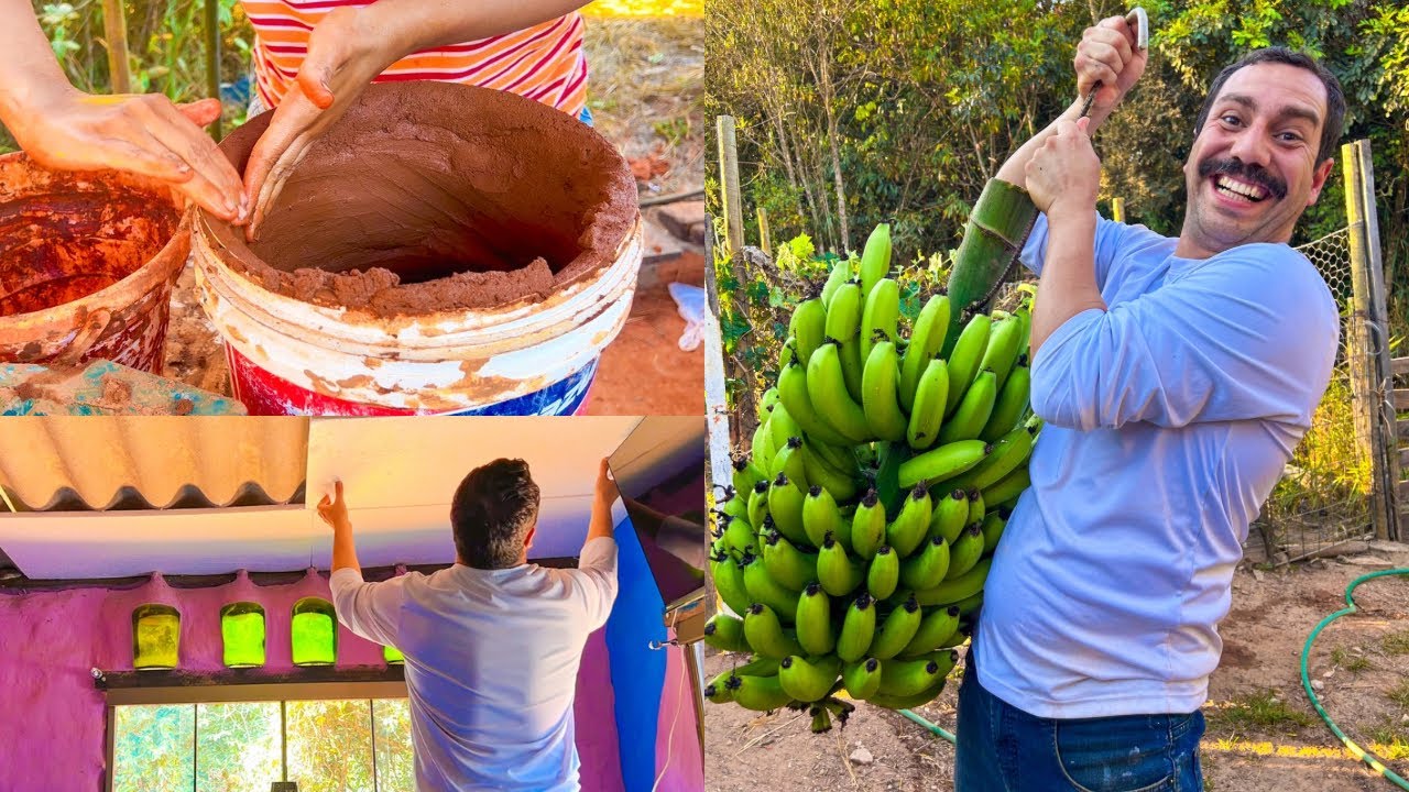 TRANSFORMANDO NOSSO LAR NA ROÇA: Vasos de Barro, Telhado Fresquinho e Colheita de Banana!