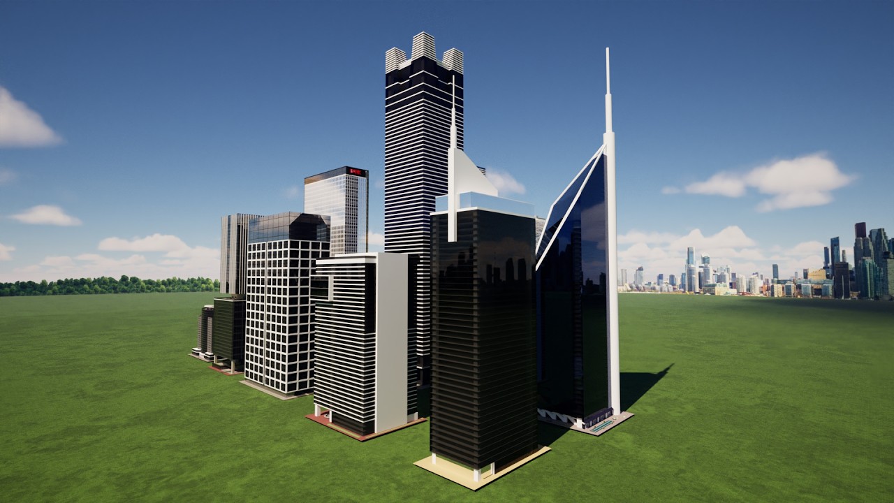 Modern Office Skyscrapers Pack – 10 High-Rise Buildings | Low Poly City Architecture |