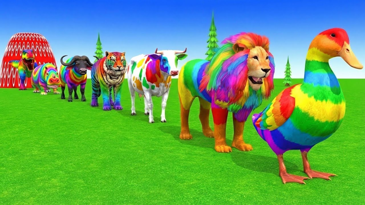 Long Slide Game with Cow Elephant Gorilla Hippopotamus Tiger 3d Animal Game Funny 3d Animals