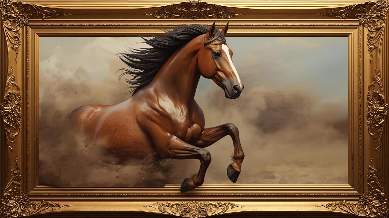 🐎 Majestic Horse Gallop – Golden Frame Elegance in 4K  Art TV Screensaver #GoldenFrameArt #HorseArt
