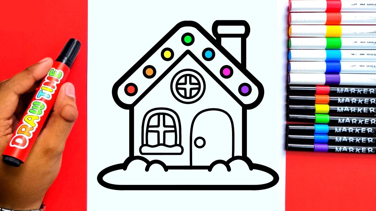 Как легко и просто нарисовать милый рождественский домик! | Для детей и малышей