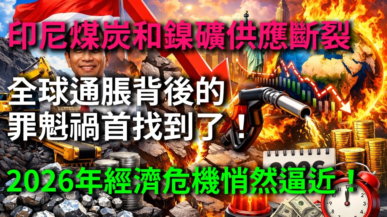 2026年全球經濟危機悄然逼近！印尼的煤炭與鎳礦供應政策突然收緊，引發全球通脹暴漲，供應鏈危機加劇，能源價格暴漲，導致全球主要經濟體經濟放緩。美聯儲面臨困境，市場劇烈震蕩，全球股市、債市、匯市紛紛下跌