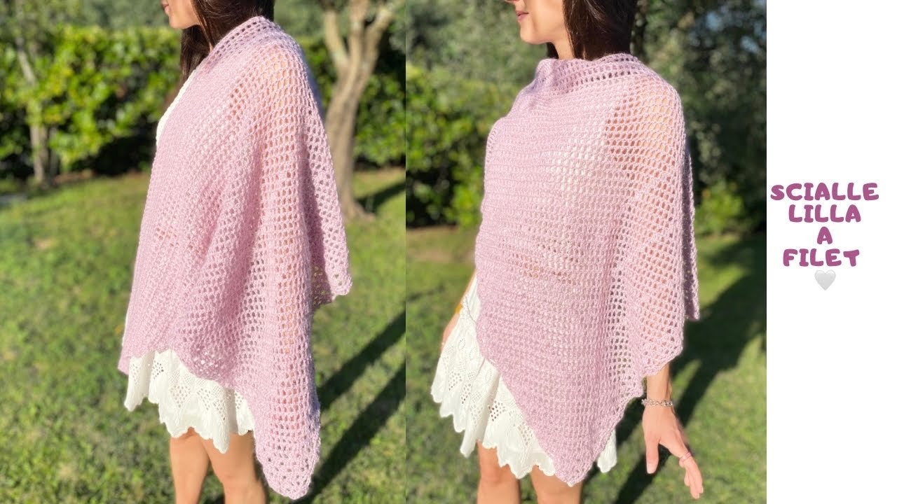 Tutorial Scialle uncinetto a filet facile - crochet handmade - stola lilla uncinetto tecnica a filet