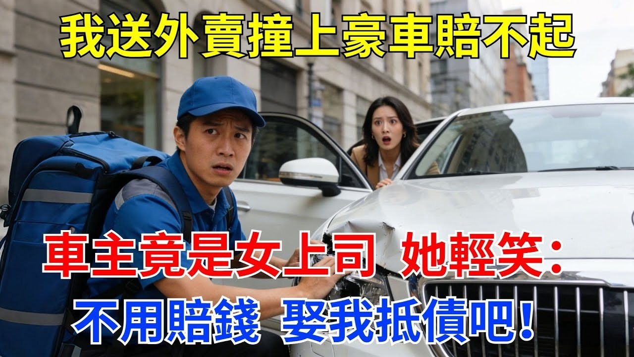 我送外賣撞上豪車賠不起，車主竟是女上司，她輕笑：不用賠錢，娶我抵債吧！#奇聞軼事 #奇聞 #人生感悟 #故事頻道 #男頻故事#女上司#送外賣