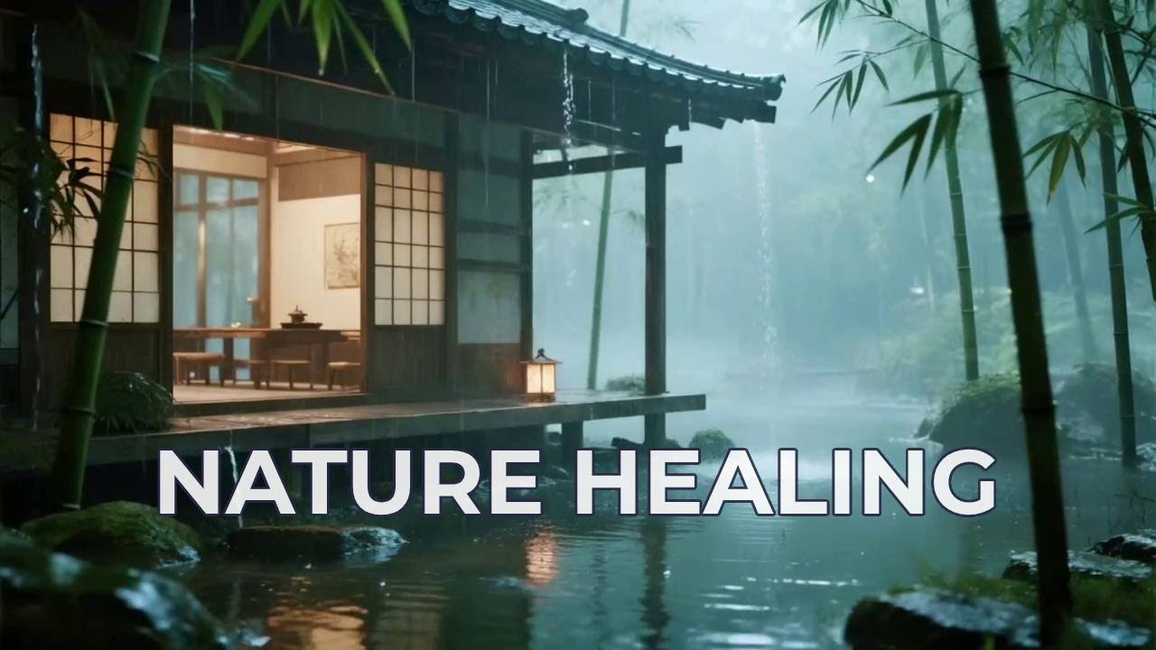 🔴 Deeply Soothing Heavy Rain at Bamboo Forest Hut with Waterfall to Help You Sleep Fast 🌿