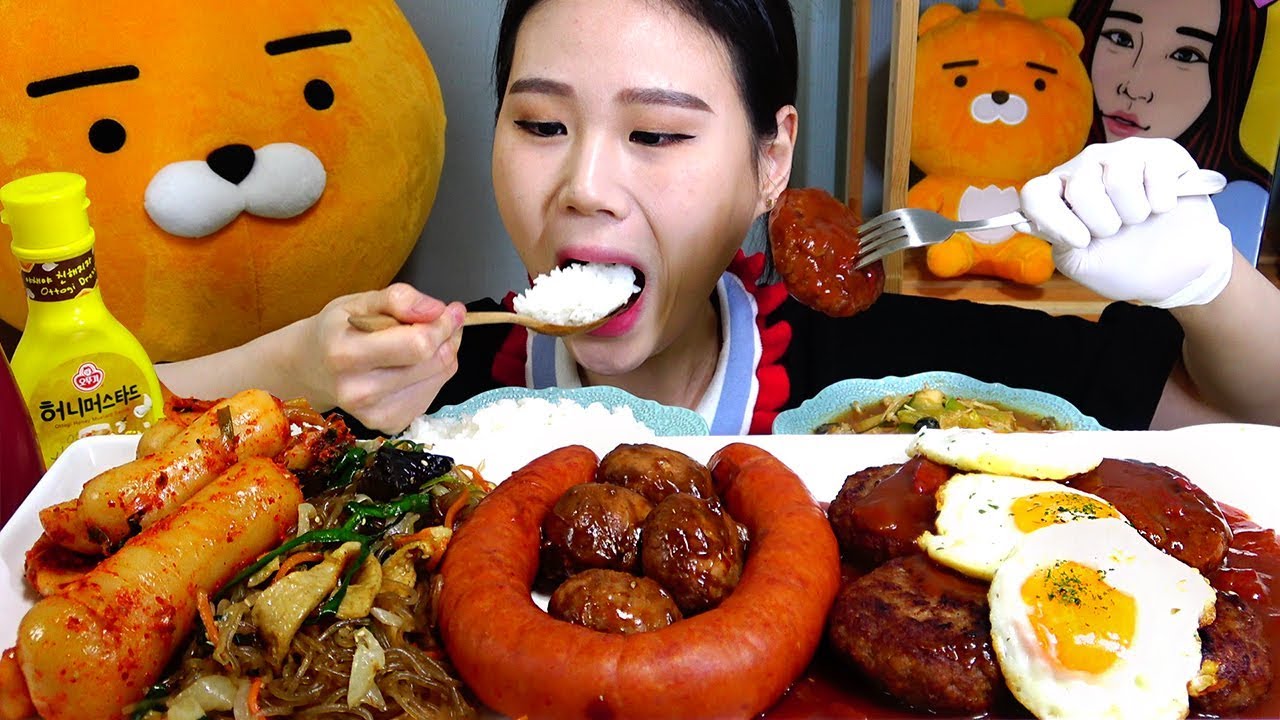 잡채 함박볼 함박스테이크 소세지 된장찌개 먹방 Mukbang