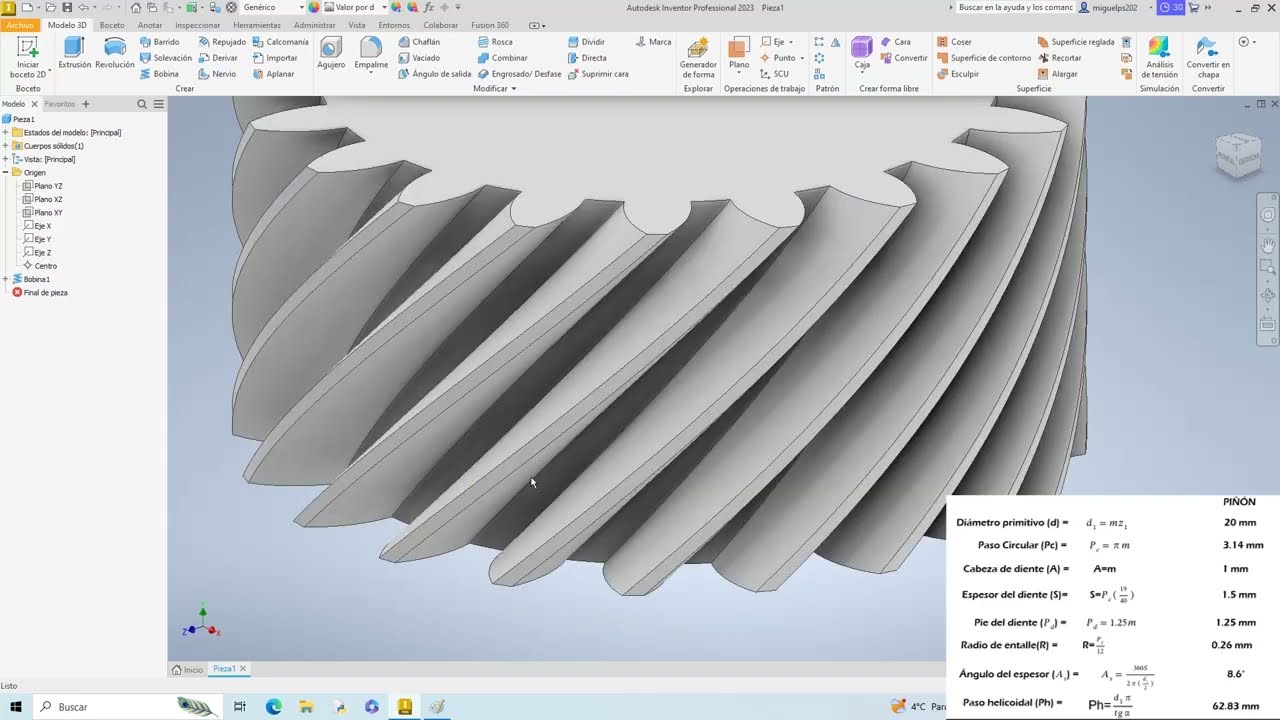Clase 4.4 Inventor Dibujar Rueda dentada de dientes helicoidales 3D