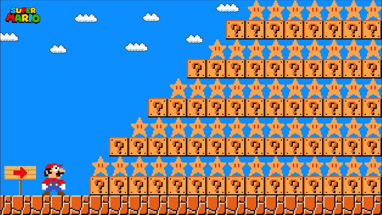 Can Mario Jump Over 999 item Blocks Super Star in New Super Mario Bros. Wii?