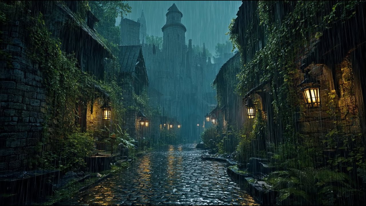 Rainy Medieval Castle Street | Cozy Gothic Ambience with Rain Sounds for Sleep & Relaxation