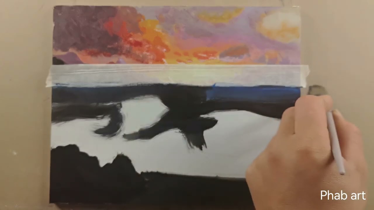   Easy painting ocean with Acrylic show beautiful /picture . artist . การวาดภาพมหาสมุทรงายๆทีสวยงาม
