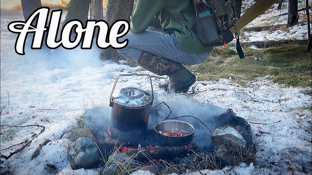 Solo Tarp Camping In The Mountains - Delicious Food
