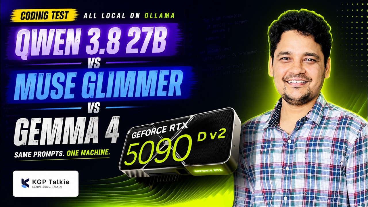 Qwen 3.8 on Ollama vs Muse Glimmer vs Gemma 4 - Local LLM Coding Test on Ollama
