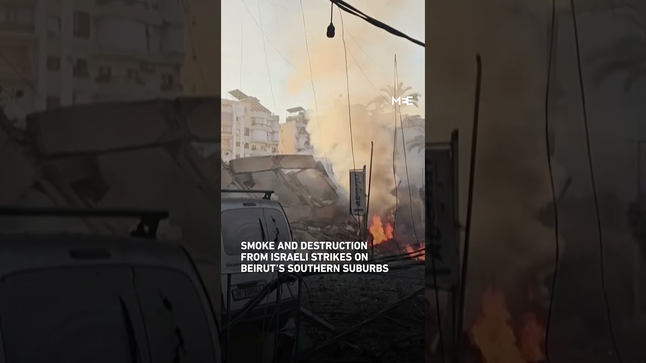 Rubble and smoke from Israeli strikes on Beirut&rsquo;s southern suburbs