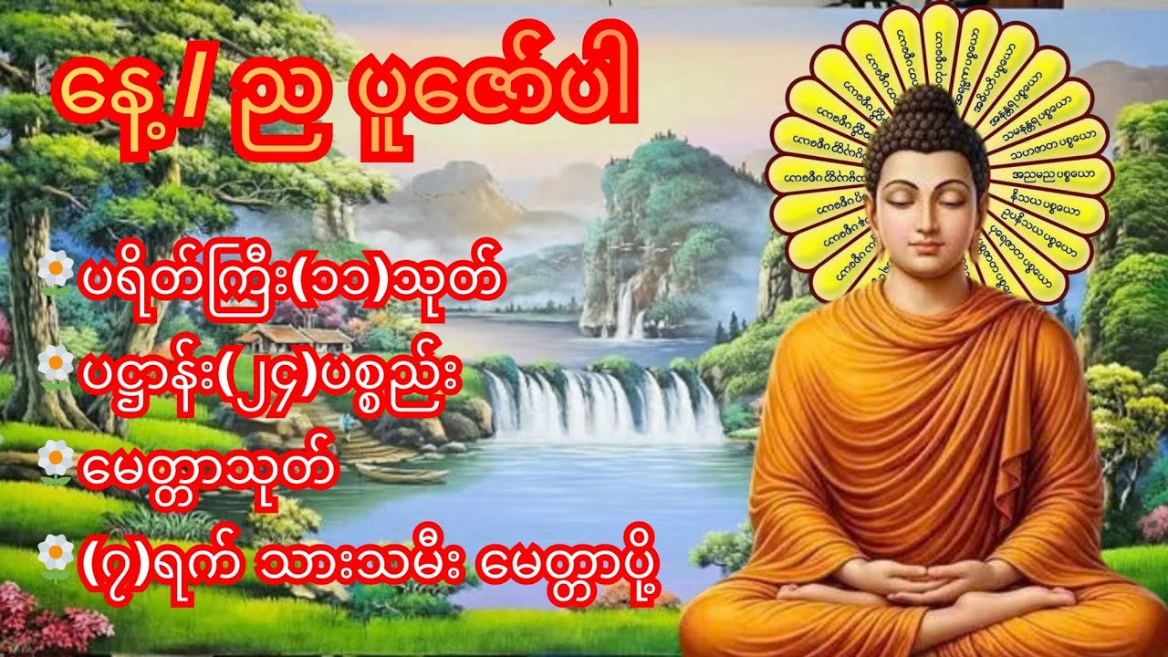 ပရိတ်ကြီး(၁၁)သုတ်၊ပဋ္ဌာန်း(၂၄)ပစ္စည်း၊မေတ္တာသုတ်၊(၇)ရက်သားသမီး မေတ္တာပို့ 