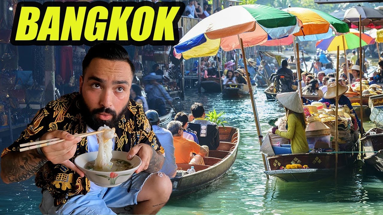 Традиционная тайская еда на плавучем рынке в Бангкоке, Таиланд 🇹🇭 (Damnoen Saduak)