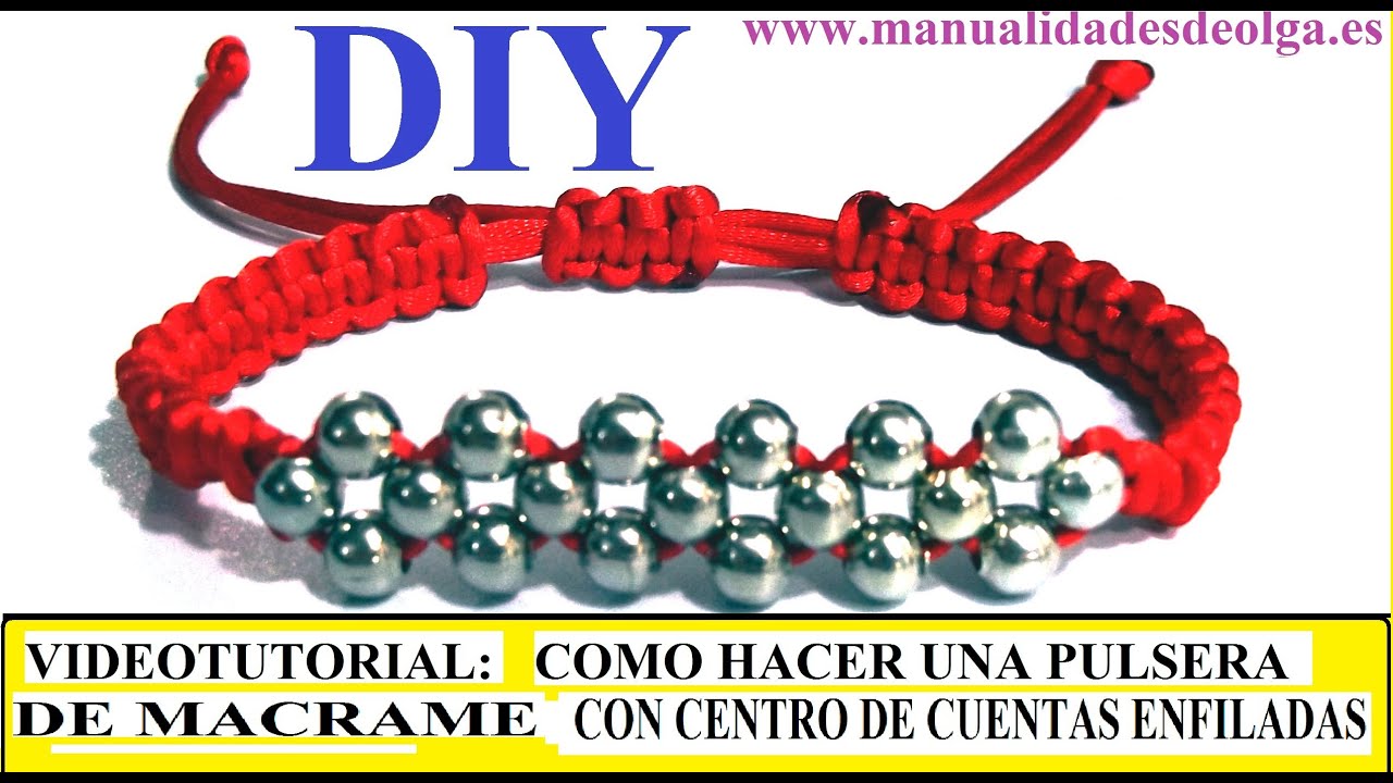 COMO HACER UNA PULSERA DE MACRAME Y CENTRO DE CUENTAS ENFILADAS CON TECNICA DE CRUZADO. TUTORIAL DIY