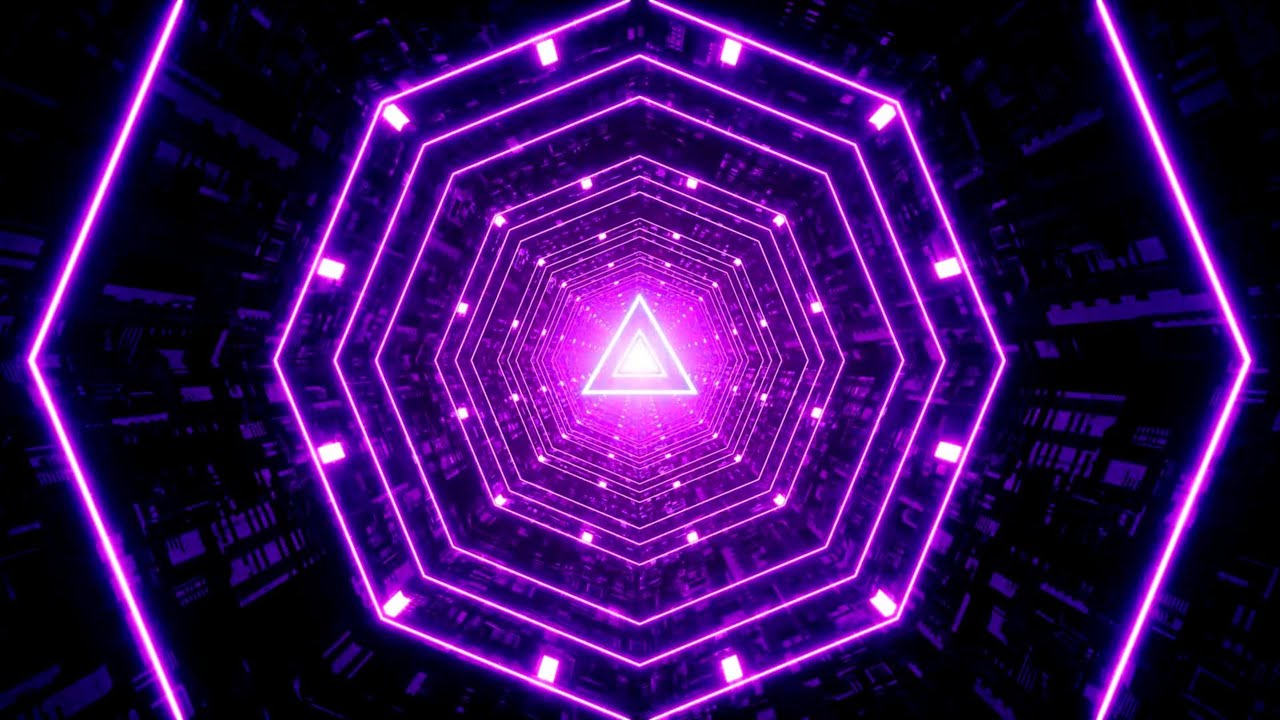 🎬 Explosão Visual 4K | Futuristischer Neon-Hexagon-Tunnel in Lila mit Dreieckskern – (Ohne Ton)