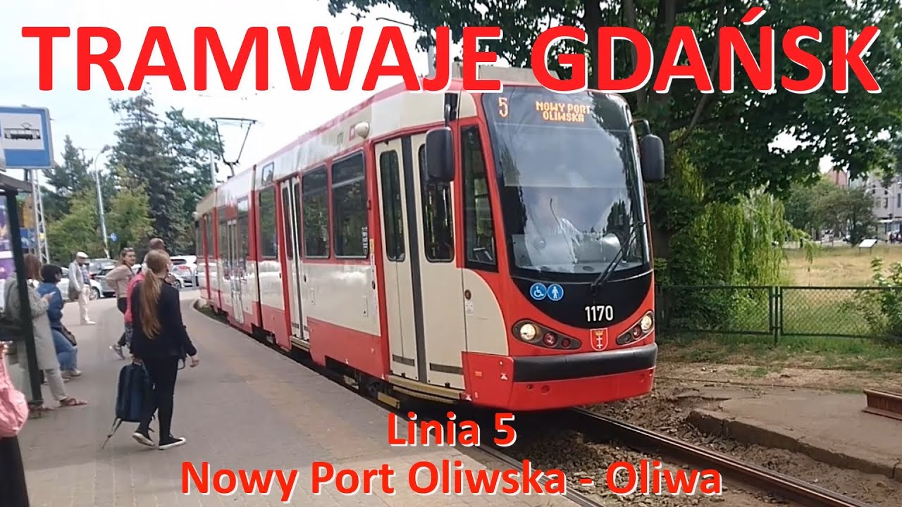 Tramwaje Gdańsk CABVIEW. Linia 5 Nowy Port Oliwska - Oliwa./Ride on tram line 5 in Gdańsk (Poland).