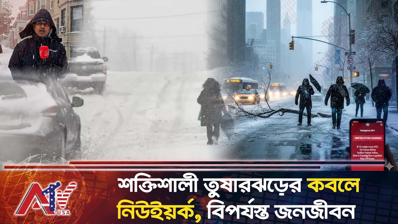 শক্তিশালী তুষারঝড়ের কবলে নিউইয়র্ক, বিপর্যস্ত জনজীবন | Snow Fall | New York | Winter Storm | ATV USA