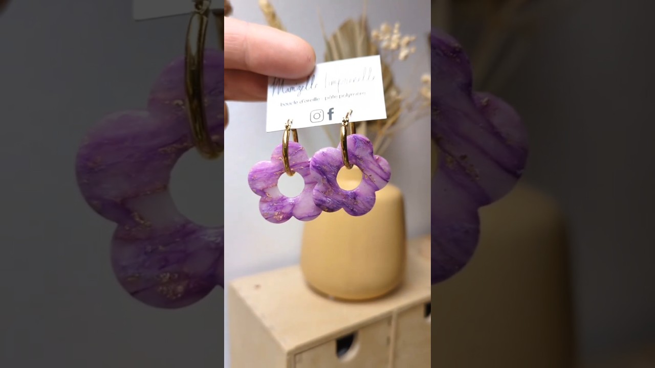 Boucles d'Oreilles en p&acirc;te polym&egrave;re effet marbr&eacute; #bouclesdoreilles #clayearrings #diy #diybijoux