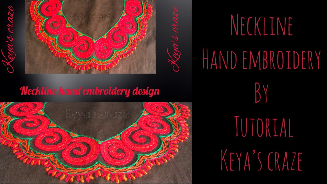 Tutorial no-194/ Neckline  Appliqué hand embroidery design for kameez / kurti | Keya’s craze