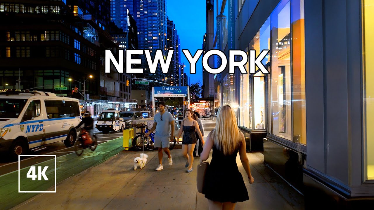 Walking in NYC at Night Relaxing Manhattan Walk