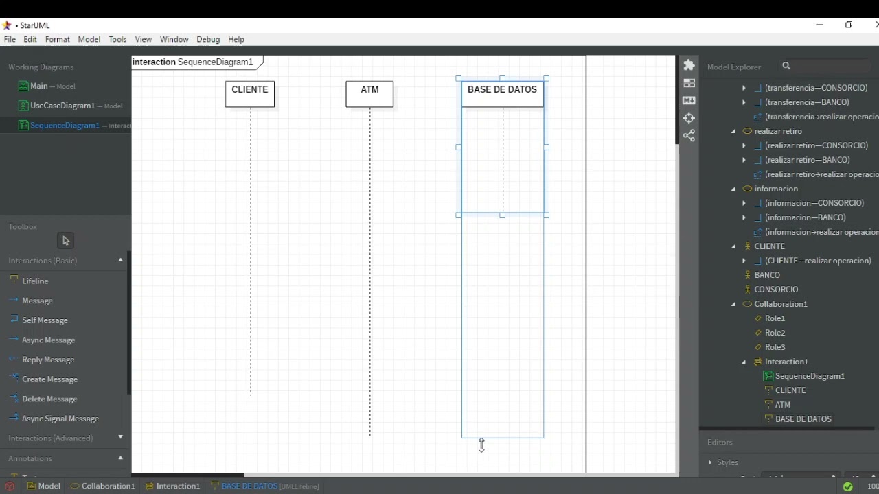 Diagrama de casos de uso y diagrama de secuencia de un cajero automatico con Star UML