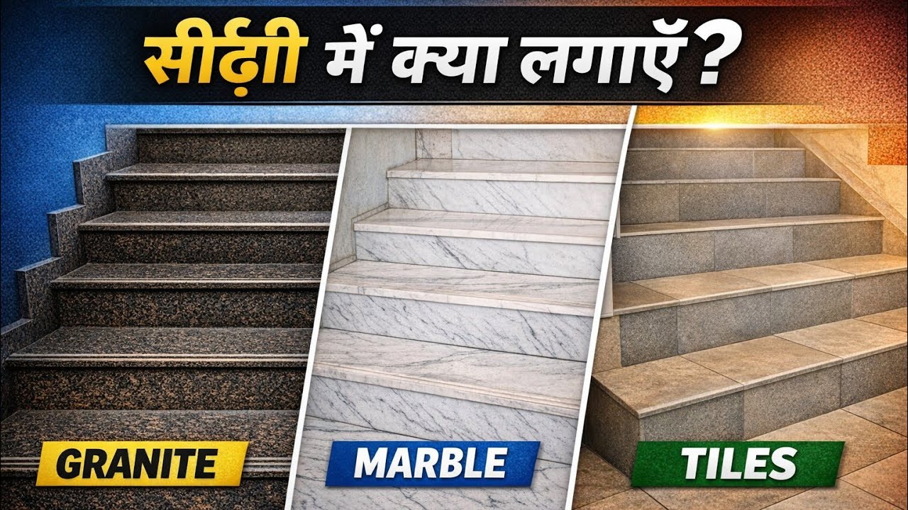घर के सीढ़ी के लिए क्या लगाये ||  सीढ़ियों में Granite vs Marble vs Tiles | पूरा खर्च जानिए (2026)