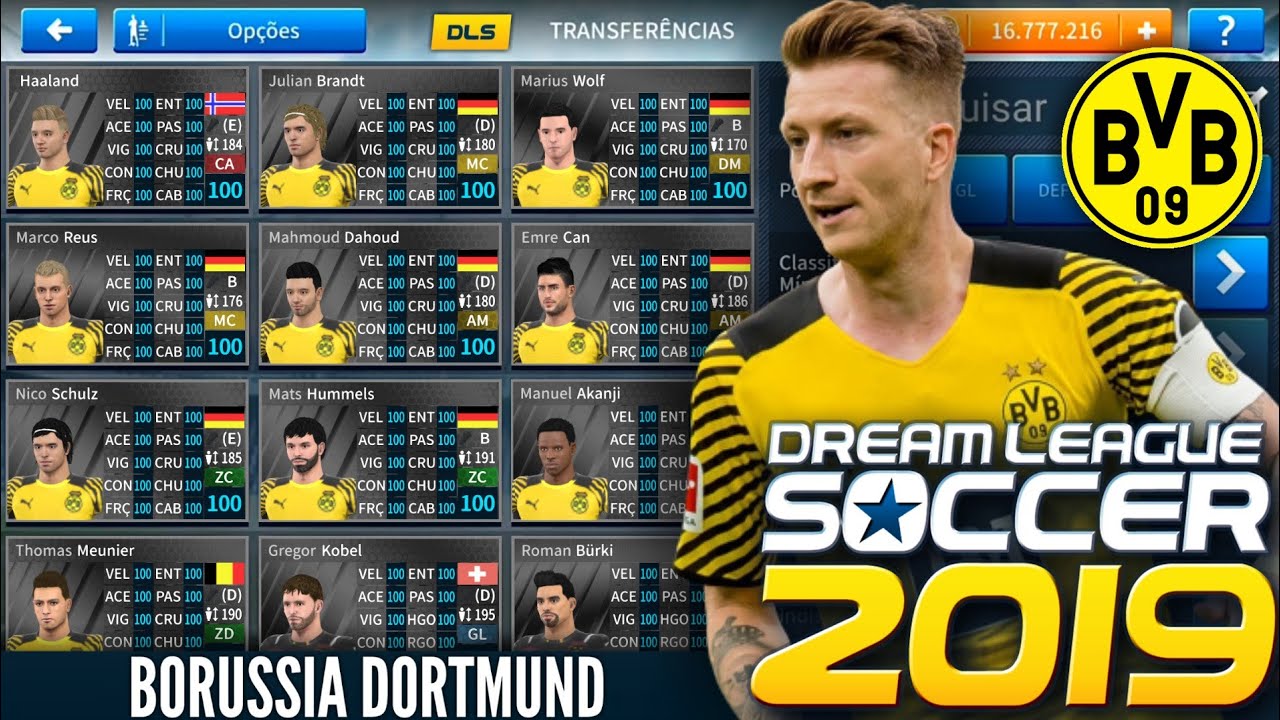 Baixe já!!!! O elenco do Borussia Dortmund para seu DLS 19 (E. HAALAND/M. REUS/E. CAN) 💛⚫🏆🇩🇪