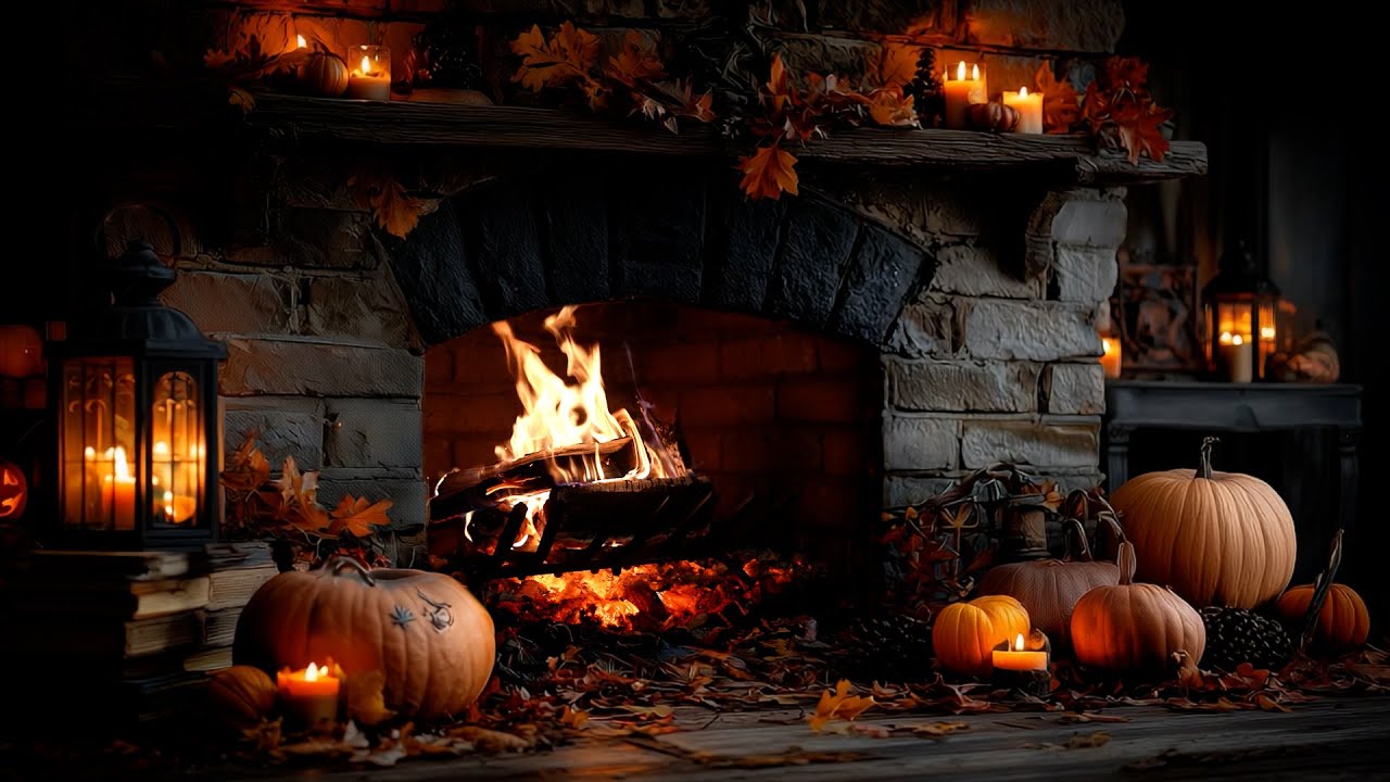 🔥 Halloween Fireplace Hearth Sounds 🎃 Calm Fire with a Touch of Mystery