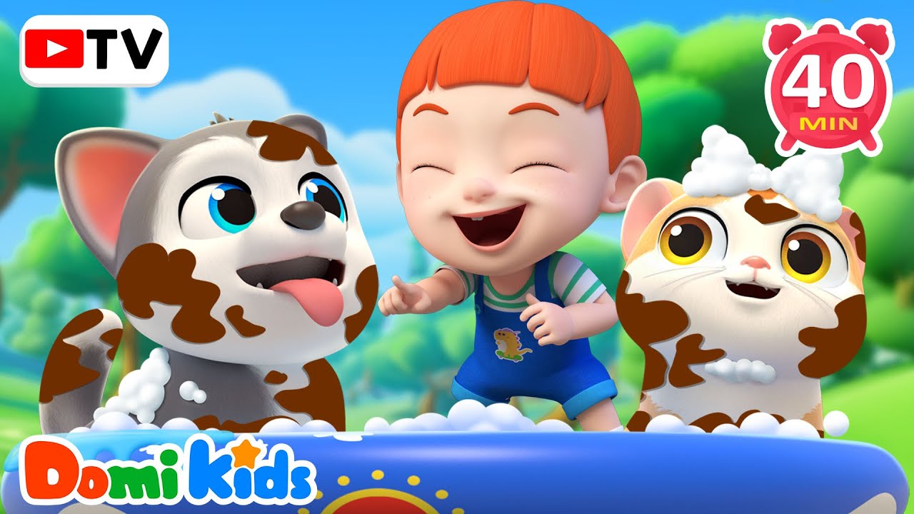 Let's Clean Our Pets! Bath Song with Domi & Animal Friends | Nursery Rhymes & Kids Songs | Domi Kids