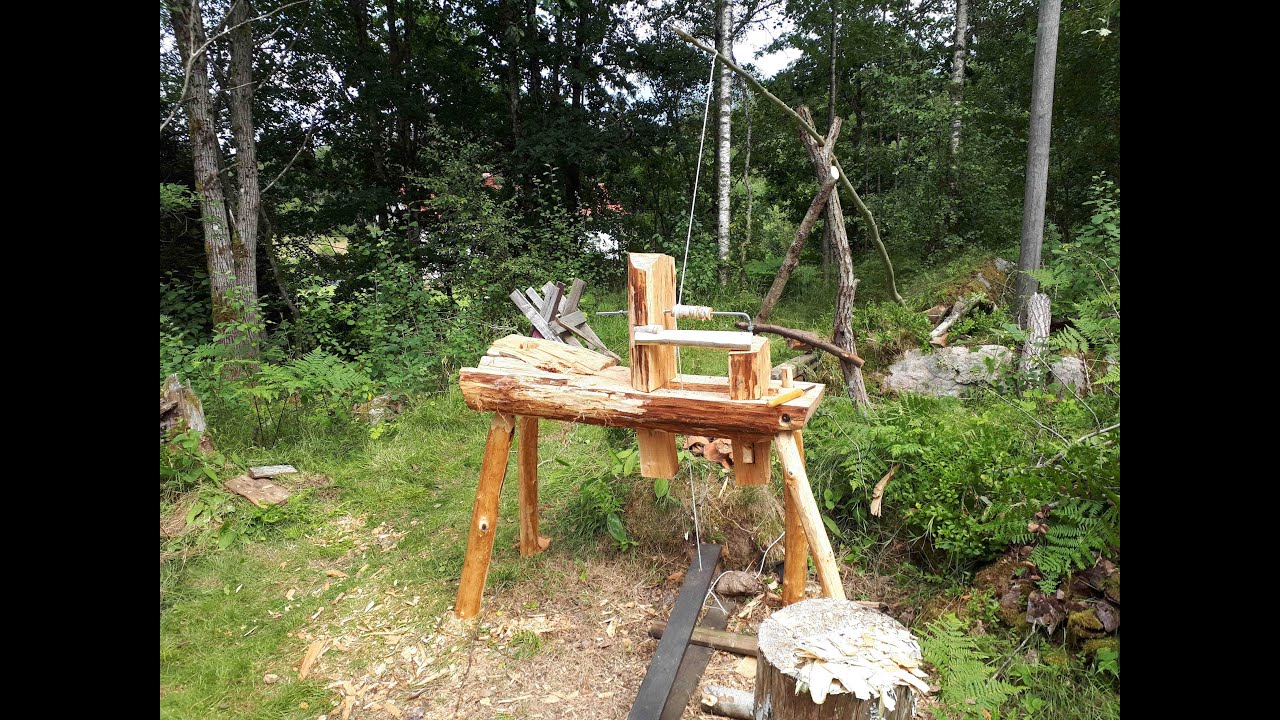 Building spring pole lathe at dads camp