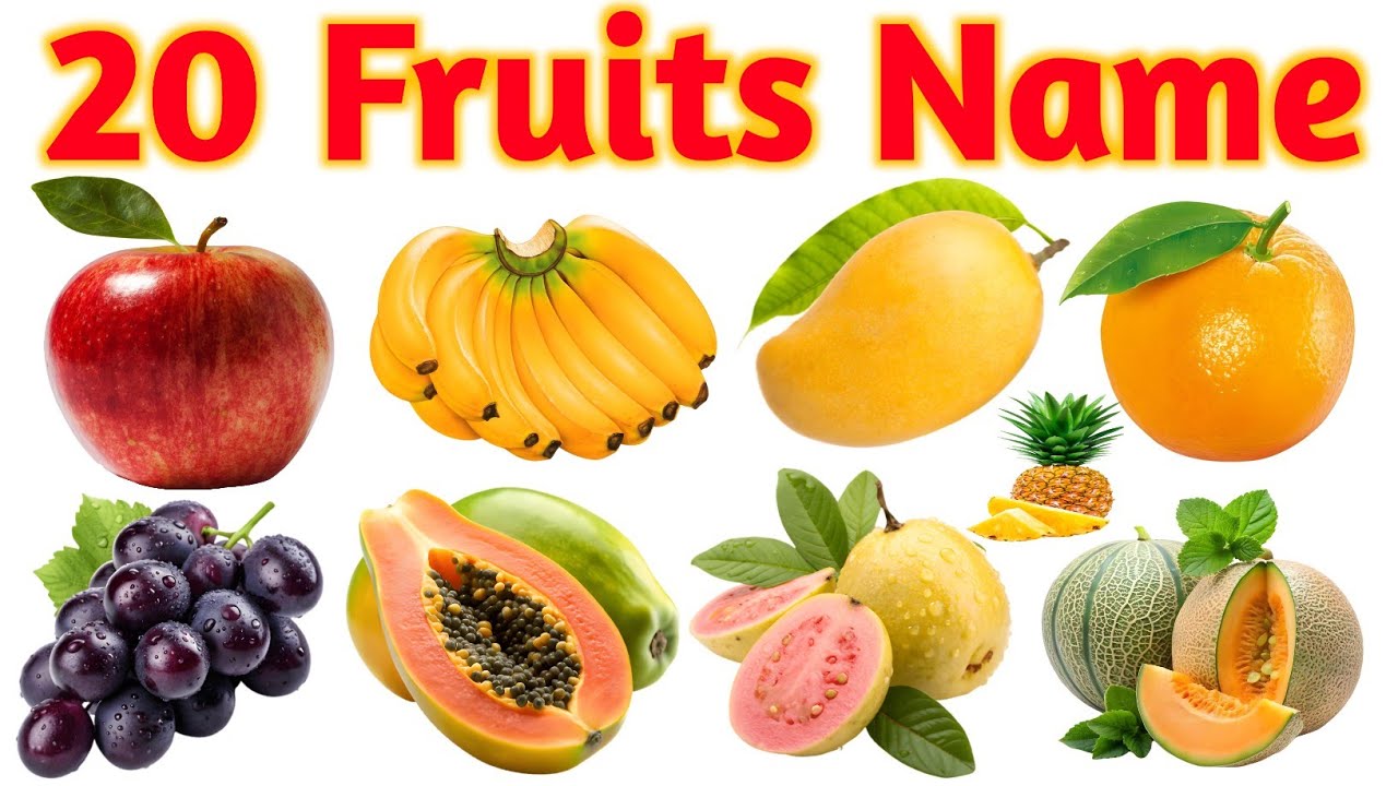 20 Fruits Name in English & Hindi | फलों के नाम | Kids Learning 🍎🍌