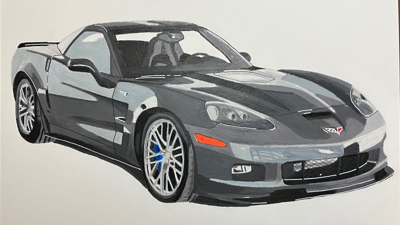 Realistic Car Drawing - 2010 Chevrolet Corvette ZR1 - Time Lapse