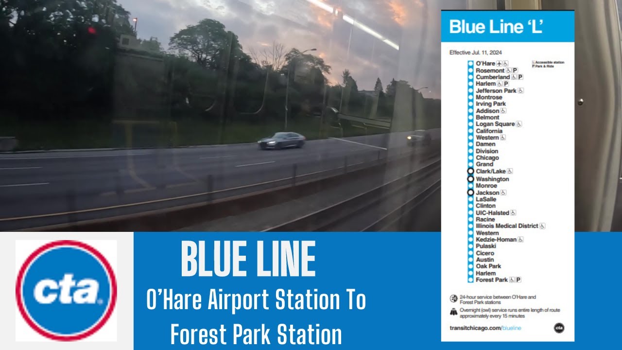 Chicago L Train Blue Line - O'Hare Airport Station To Forest Park Station - Full Route